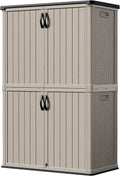Devoko Outdoor Storage Cabinet 26 Cu Ft with Lockable Doors, Horizontal Storage Shed Waterproof Patio Tools Storage Box for Sofa Cushions, Gardening Tools and Accessories (White)