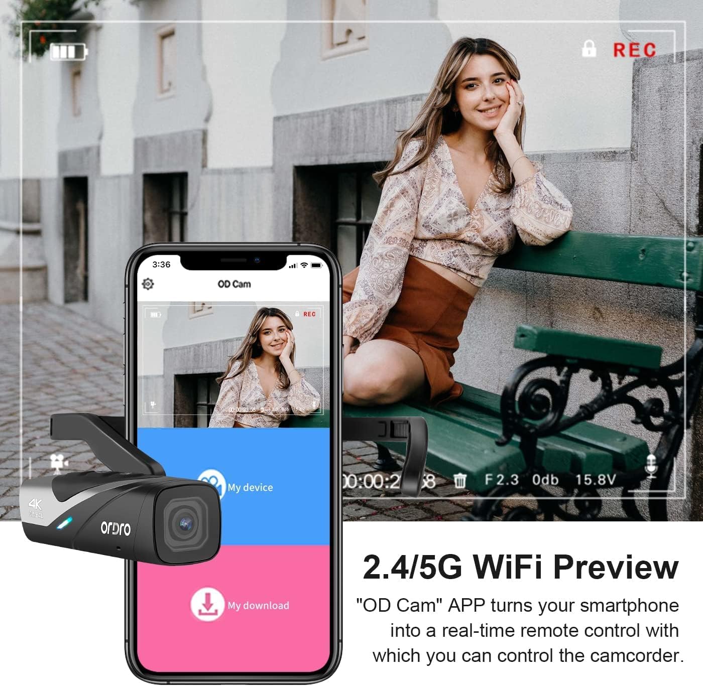 ORDRO EP8 4K Video Camera for Vlogging, 2.0 Gimbal Stabilizer Hands Free Wearable Vlog Camera, 4K 60FPS UHD Head Mounted Video Camera with Remote Control(Black)