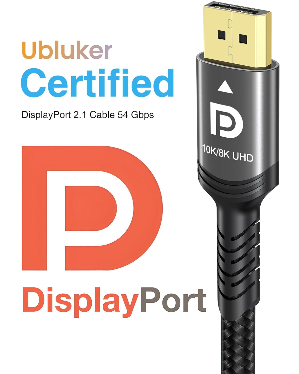 Ubluker 10K 8K DisplayPort 2.1 Cable 54Gbps 6.6 FT, Certified DP to DP Cord 4K 240Hz 165Hz 144Hz 120Hz 10K 8K 120Hz Nylon Braided UHBR HDCP2.3 FreeSync G-Sync RTX5090 Gaming Monitor PC Projector