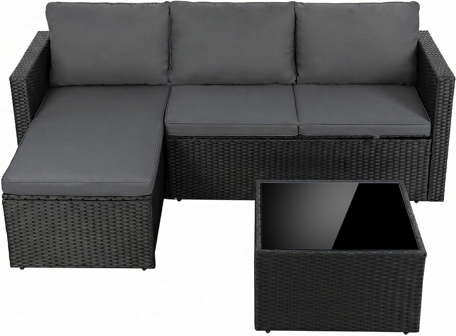 Shintenchi 4 Pieces Patio Furniture Sets, Outdoor Sofa Patio Sectional Sets All Weather, 2-in-1 Wicker Rattan Seating Sofa Couch with Cushions & Coffee Table for Yard, Garden, Porch, Poolside (Gray)