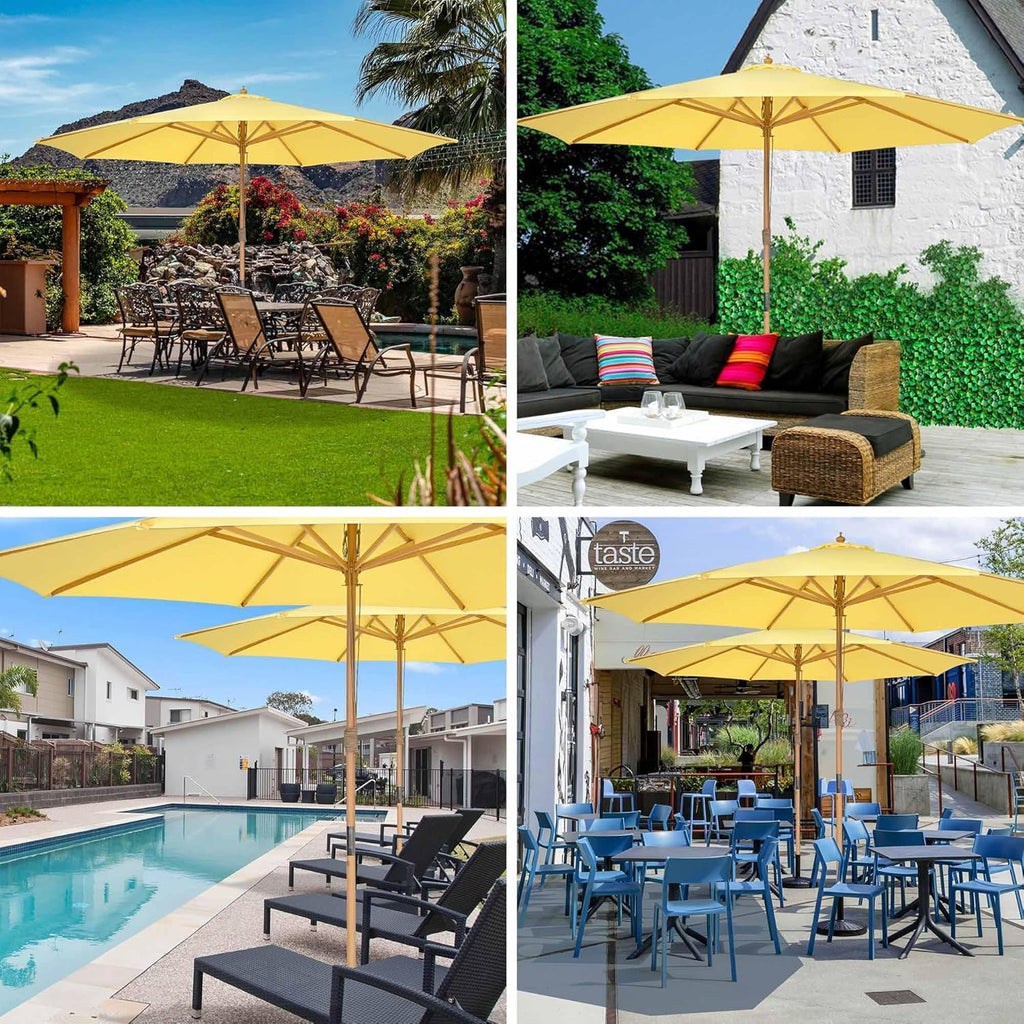 Yescom 13ft Coastal Solid Beech Wood Umbrella Pulley Lift Commercial Base with Wheel Included for Beach Club Seaside Restaurant Terrace Resort Poolside
