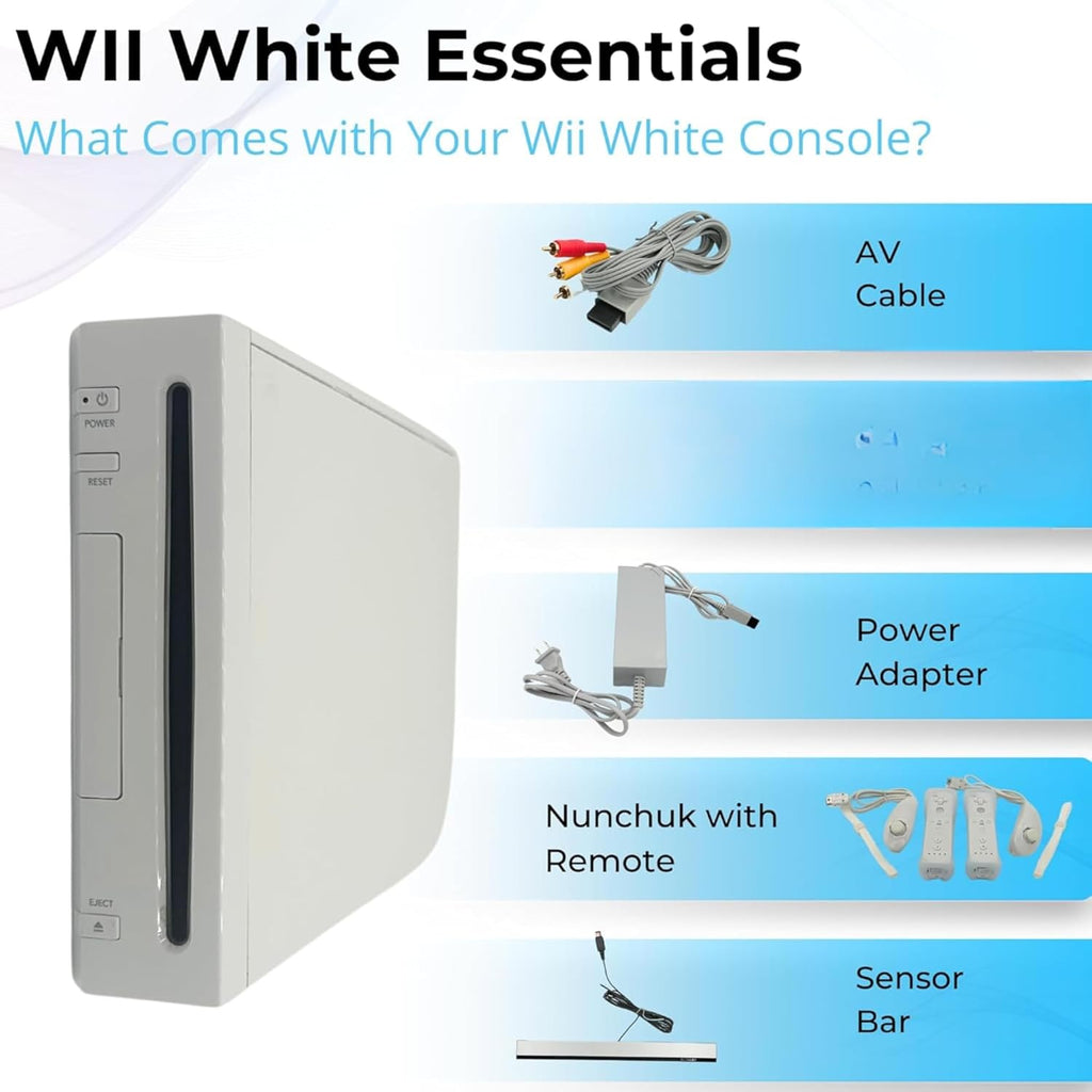 Nintendo Wii Console (White) with Controllers, Nunchucks, Sensor Bar, AV Cable, and Power Cord (Renewed)