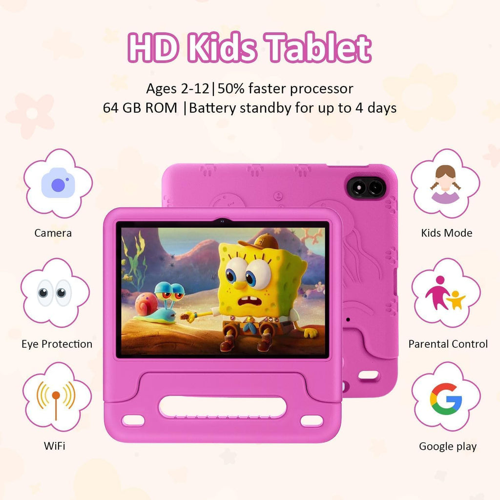 WXUNJA Android 15 Kids Tablet, 2025 Upgraded 10.1 Inch Tablets with Octa-core Processor, 6000mAh Battery, Kid Space, Parental Control,Pre-Loaded Kids Apps, 2.4/5GHZ Dual WiFi, Case Included, Red