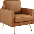 VINGLI Modern PU Leather Accent Chair for Living Room,Bedroom Comfy Chair Arm Chair Reading Chair with Golden Metal Legs and Deep Seat for Office,Apartment,Small Space,Cognac