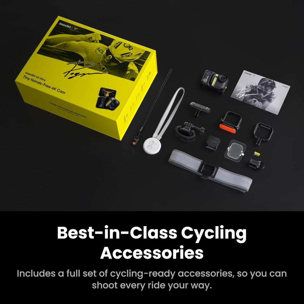 Insta360 GO Ultra Tadej Pogačar Edition - Small 4K Vlogging Camera, Hands-Free, POV Cam, 1/1.28" Sensor, 53g Lightweight, 156° FOV, 200 Min Battery Life, Magnetic Wearable Action Camera for Cycling