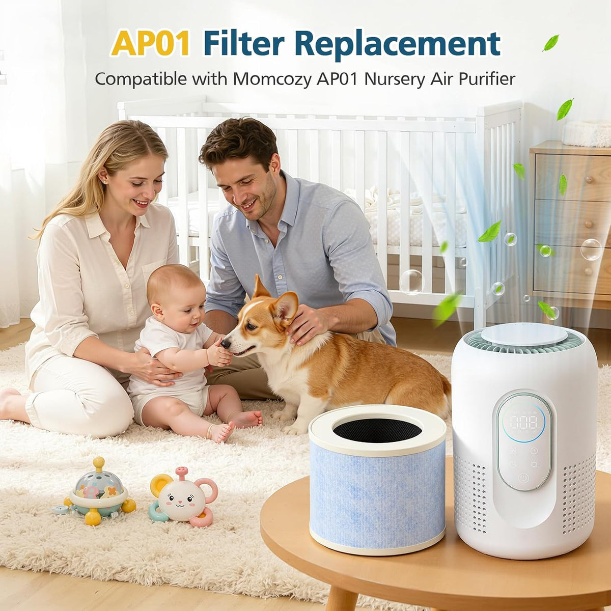 AP01 Filter Replacement Compatible with Momcozy AP01 Nursery Air Purifier, 4-in-1 Safe HEPA & Activated Carbon Air Filters, 2 Pack