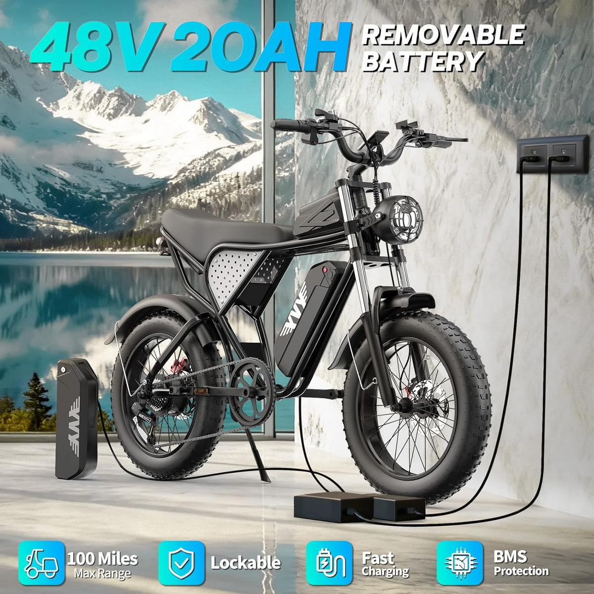 YVY 1500W Peak Electric Bike for Adults, 35MPH Top Speed 48V 20Ah Battery eBike, UL2849 Certified Mountain e-Bike for Hill Climbing, 20" Fat Tire All-Terrain, Full Suspension