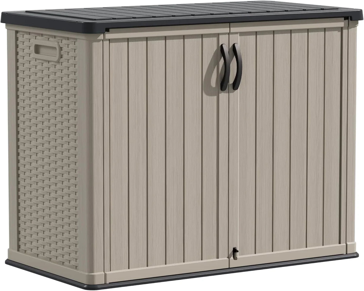 Devoko Outdoor Storage Cabinet 26 Cu Ft with Lockable Doors, Horizontal Storage Shed Waterproof Patio Tools Storage Box for Sofa Cushions, Gardening Tools and Accessories (White)