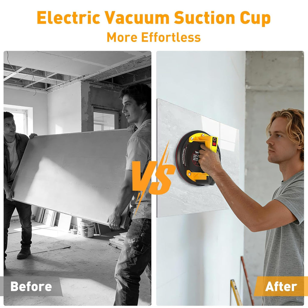 Electric Tile Suction Cups Lifter Tool Suction Cup for Glass 8" Heavy Duty 680 Lbs Battery Powered with 4X 2400mAh Batteries, Auto Start Pump, for Lifting Large Glass, Tile, Granite, Metal, Floor