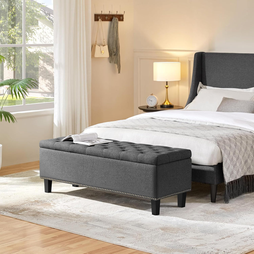 Yaheetech 49" Ottoman with Storage, Tufted Storage Ottoman Bench with Safety Hinge, Entryway Shoe Benches for Bedroom, Living Room, Holds up to 520 lb, Dark Gray