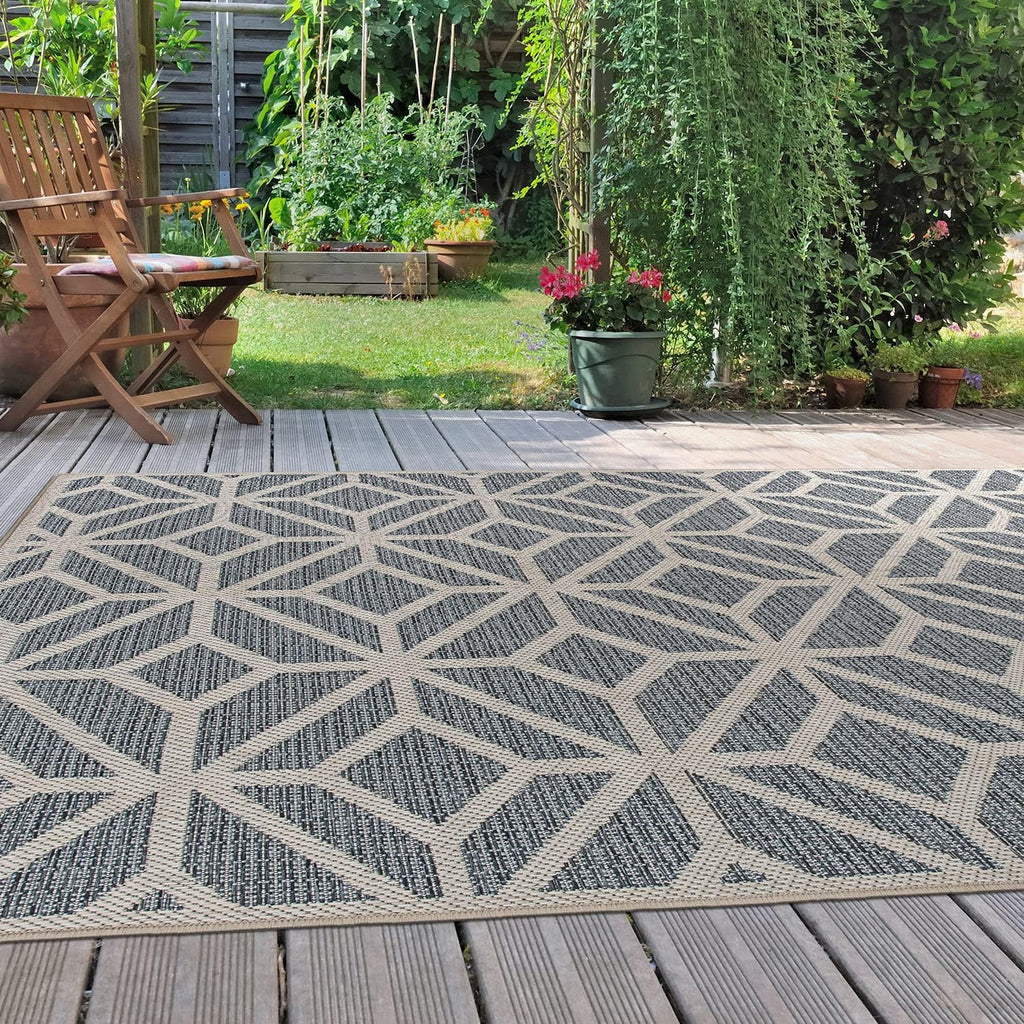 Rugshop Blue Contemporary Geometric Indoor/Outdoor Area Rug — Hose Washable for Living Room, Dining Room and Office, 7'10" x 10'