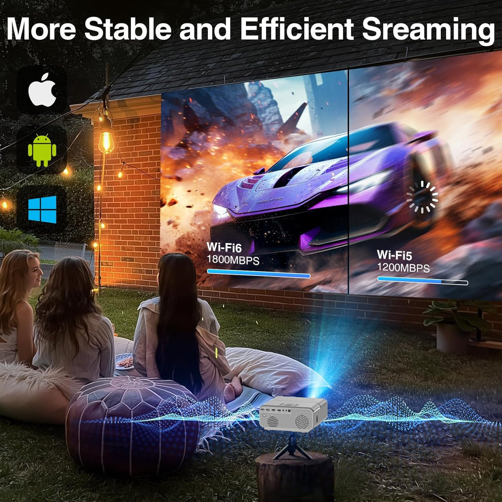 Auto Focus/4K Support Projector with WiFi and Bluetooth, Native 1080P Outdoor Movie Projector with Auto Focus/4P6D Keystone/50% Zoom/PPT, DBPOWER Portable Projector for iOS/Android/TV Stick