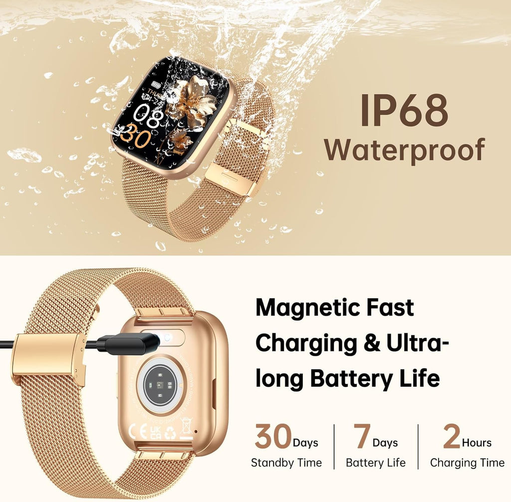 Smart Watches for Women, 1.91" HD Fitness Tracker (Answer/Make Calls), IP68 Waterproof, 120+ Sport Modes with Heart Rate and Sleep Monitor, Fitness Watch for iPhone/Android