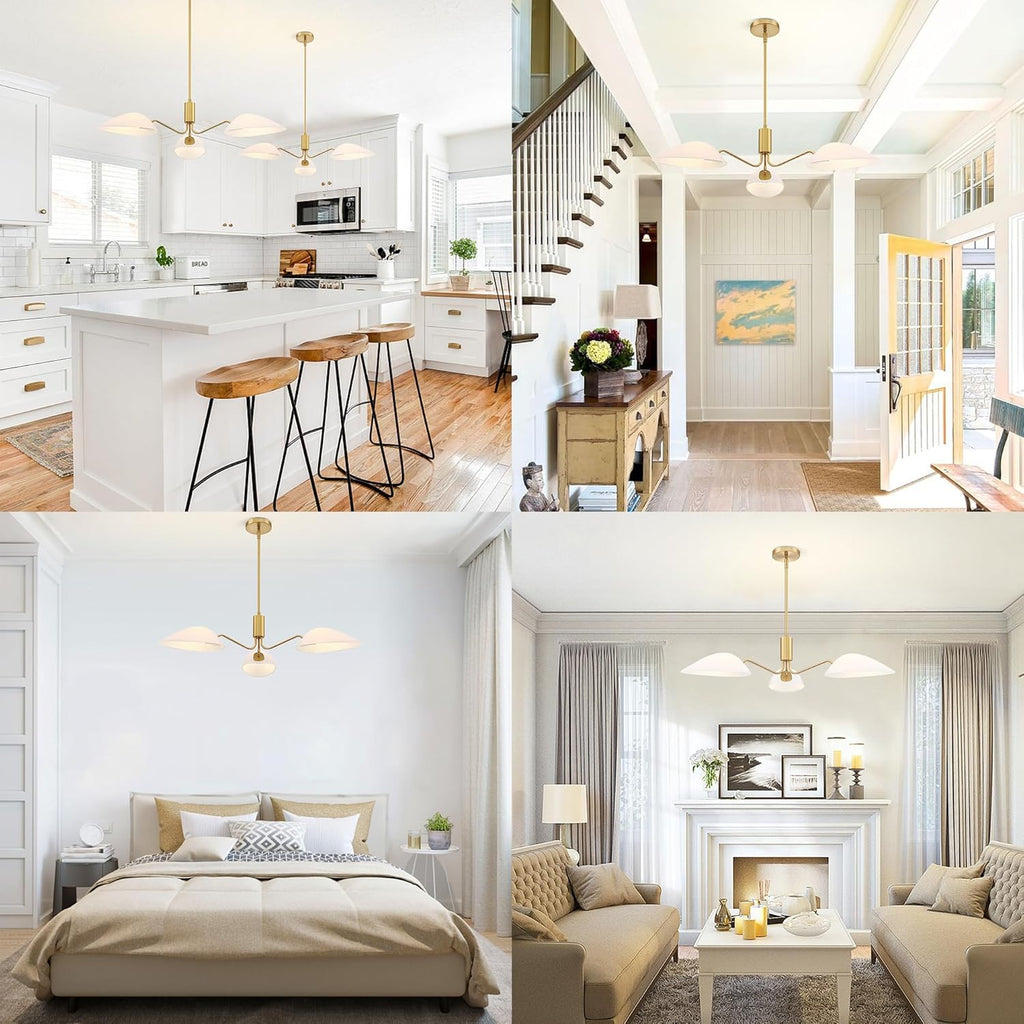 MEXO Modern Glass Chandeliers, Sputnik Chandelier Gold Pendant Lighting Fixture Glass Shade Ceiling Light for Dining Room Kitchen Island