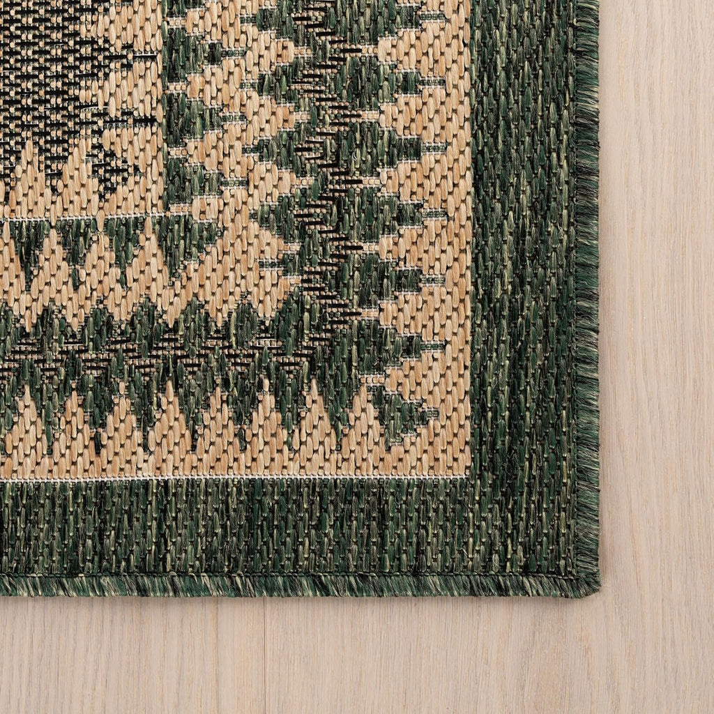 Dash & Albert Essoria Green Indoor/Outdoor Rug Rug, 8 X 10 Feet, Green/Black Bordered Pattern
