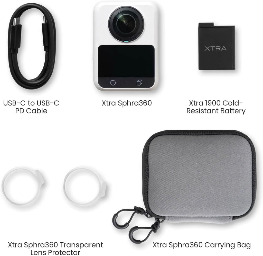 Xtra 360 Camera, 8K Panoramic Video, 1-Inch Sensor Equivalent, 100MP High Resolution, Waterproof Action Camera, 105GB Built-in Storage, Bullet Time, Broad Compatibility, Vlog