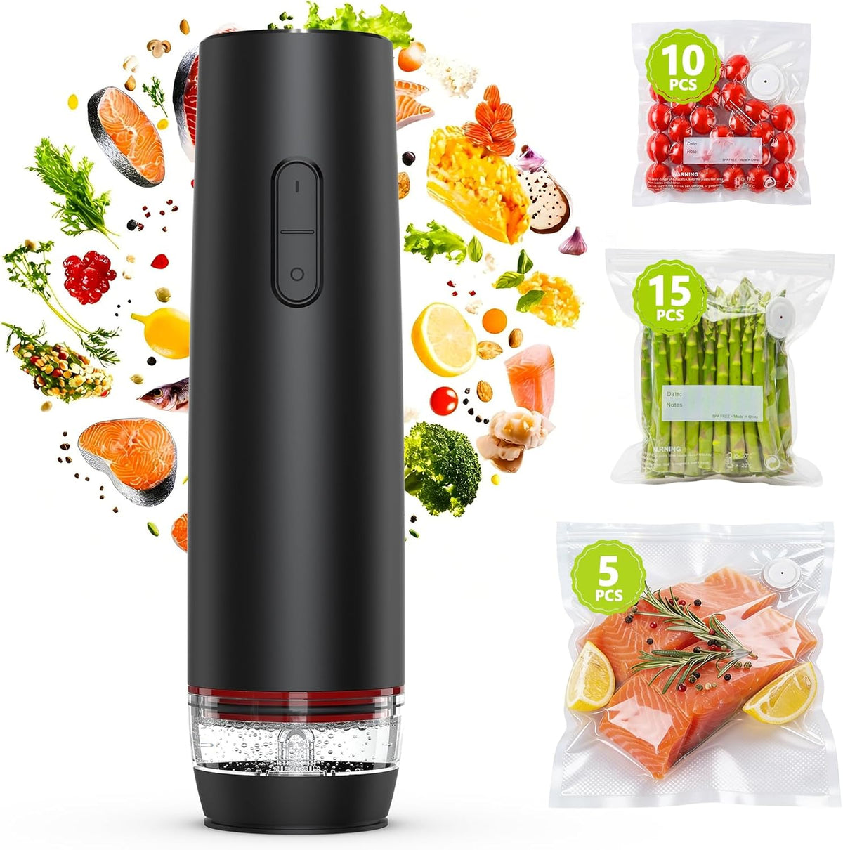 Compact Vacuum Sealer for Food, Cordless Handheld Vacuum Sealer Machine with 30 Reusable Vacuum Seal Bags, Ideal Portable Vacuum Sealer for Travel, Kitchen Meal Prep and Camping