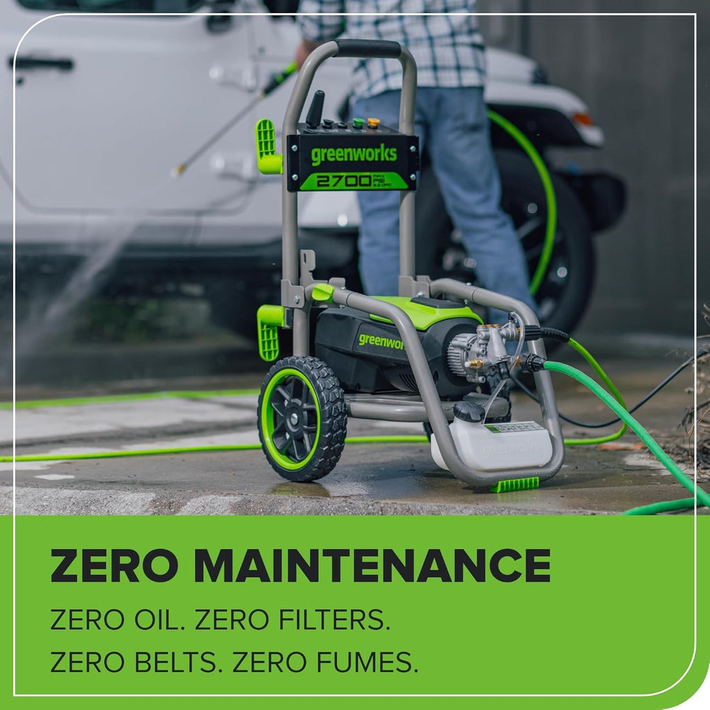 Greenworks Pro Brushless 2700 PSI (CSA Certified) 2.3 GPM Max / 1.2 GPM Electric Pressure Washer (Foldable Handles, Rugged Steel Frame, 25 FT Hose, 35 FT GFCI Power Cord)