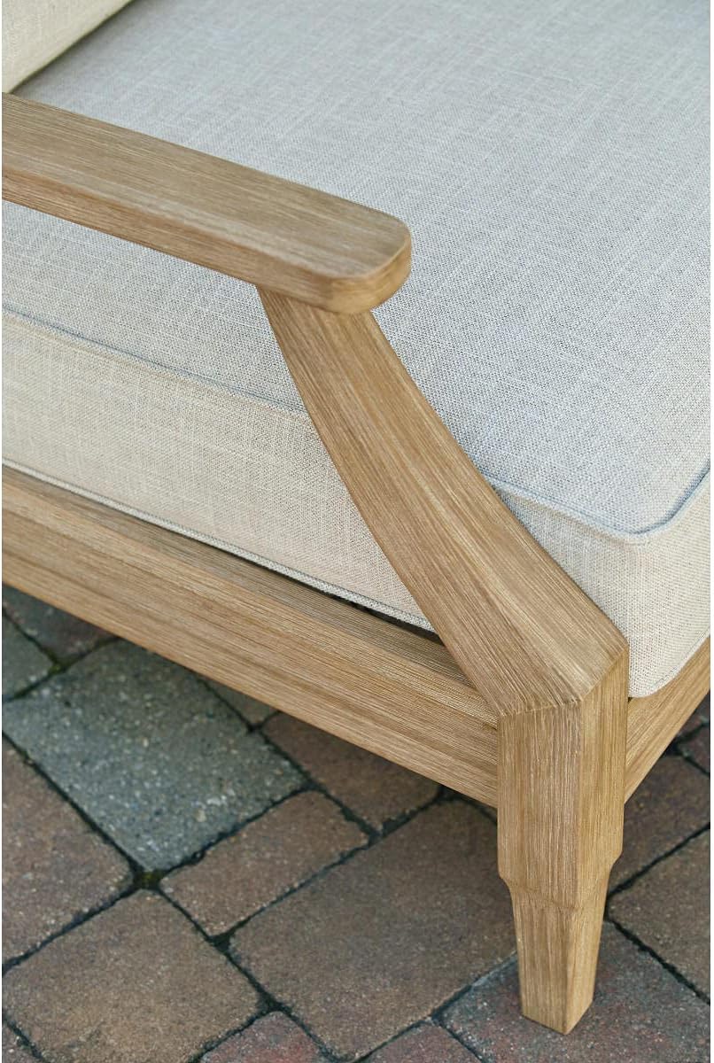 Signature Design by Ashley Clare View Outdoor Lounge Chair, All-weather Foam Cushion, Protective Finish, Eucalyptus Wood , 30" W x 35" D x 32" H, Beige