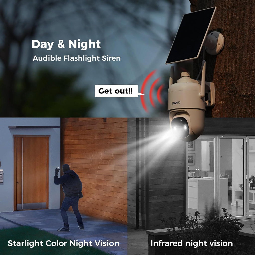 Vicohome 4CQ1 AI 2K Solar Security Camera Wireless Outdoor, Battery Powered,Two Way Audio,Motion Detection, 360° View,Easy to Setup,Color Night Vision,Audible Flashlight Siren,180 Days Care Plan