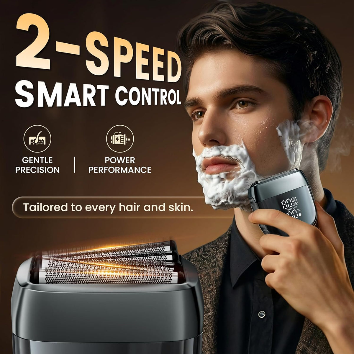 Electric Foil Shaver for Men: Upgraded 5-Blade System, IPX8 Waterproof & LED Display, 2 Power Levels,90-Min Runtime,USB-C Fast Charge with Magnetic Guard & Brush Flannel Gray