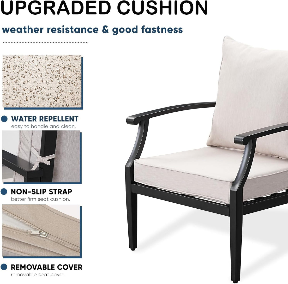 4 Piece Outdoor Patio Furniture Set, Oversized Metal Conversation Set with High Back & Deep Seating, Water-Repellent Cushions, Coffee Table for Porch, Deck, Backyard, Beige