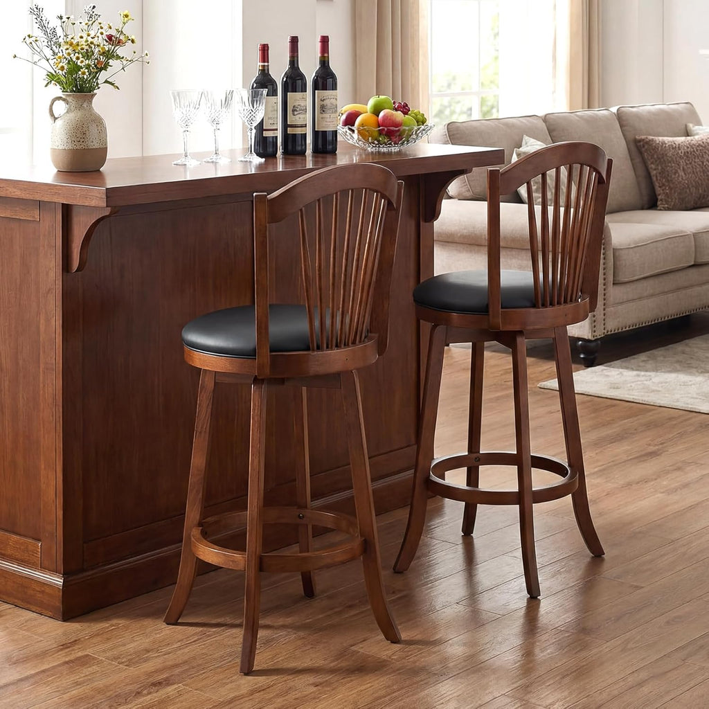 COSTWAY Swivel Bar Stools Set of 4, 31 Inch Bar Height Chairs with Backrests and Wood Frame, Upholstered Barstools for Kitchen Island and Dining Room (4,31 Inch)