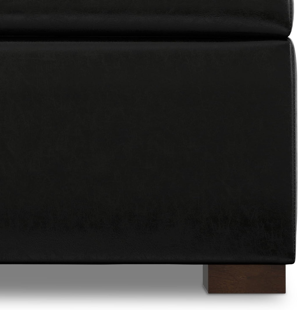 SIMPLIHOME Gabbie Storage Ottoman - 48 inch Wide Upholstered Vegan Leather Rectangle Storage Ottoman Bench in Midnight Black, Contemporary Ottoman for Living Room with Lift-Up Lid