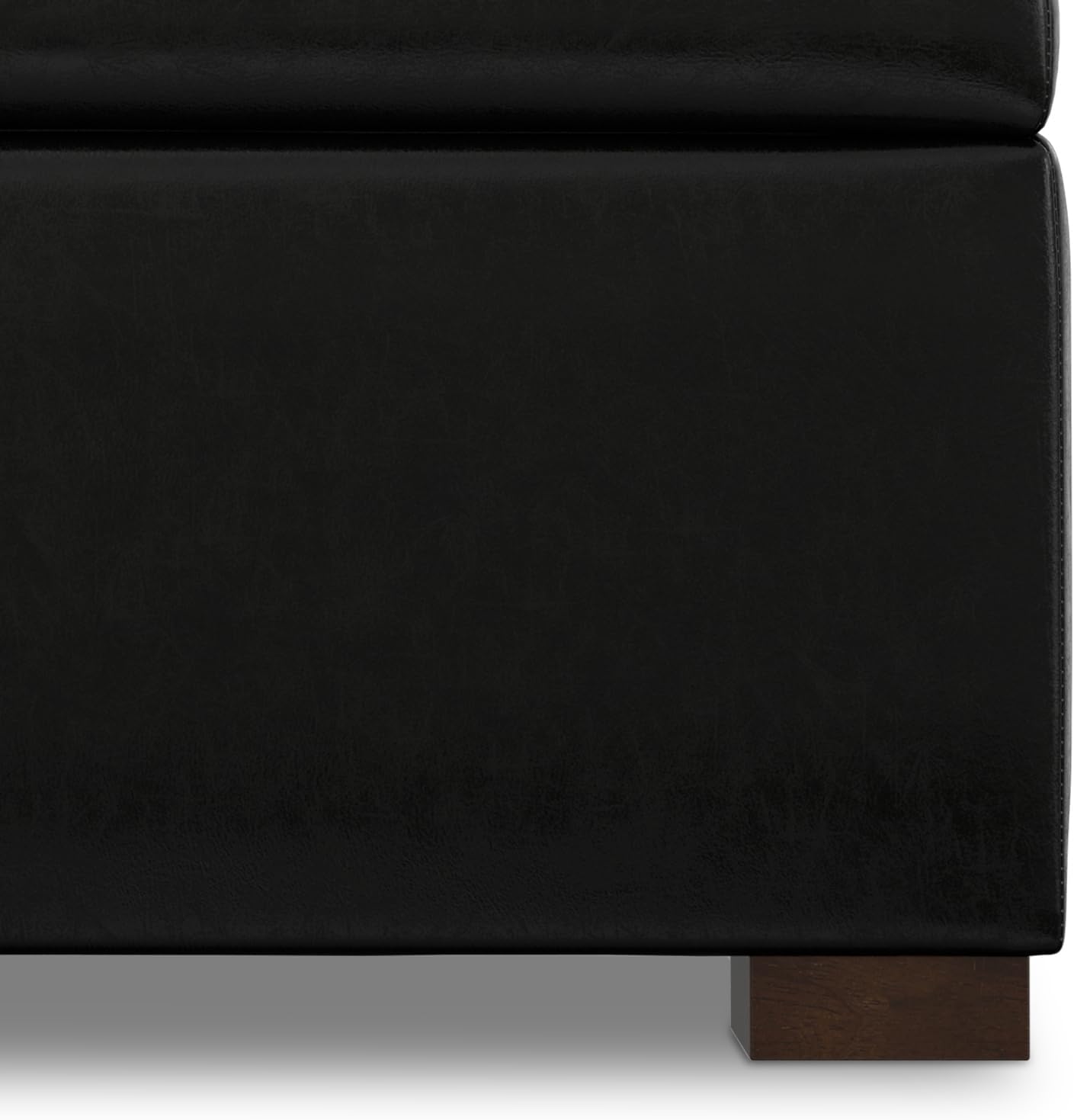 SIMPLIHOME Gabbie Storage Ottoman - 48 inch Wide Upholstered Vegan Leather Rectangle Storage Ottoman Bench in Midnight Black, Contemporary Ottoman for Living Room with Lift-Up Lid