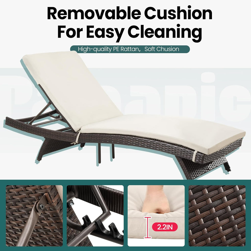 Pamapic Patio Chaise Lounge Set 3 Pieces with Adjustable Backrest and Removable Cushion, Outdoor Pool Chair for Patio Poolside Backyard Porch