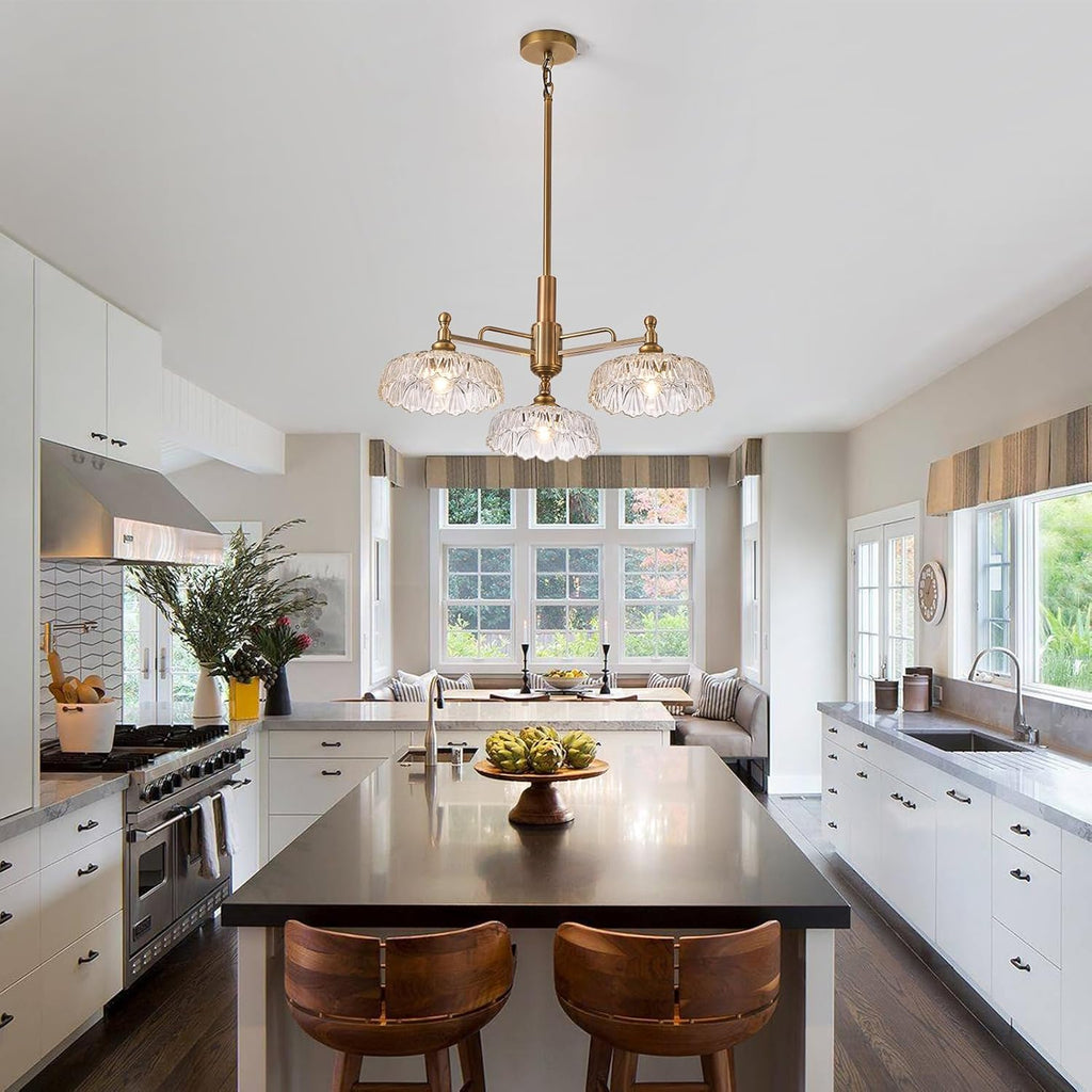 HDDFL Chandelier Pendant Lights Fixture Vintage Pendant Lighting Fixtures 3 Lights Chandelier E26 Base Brass Kitchen Glass Hanging Lamp for Island Dining Room Living Room