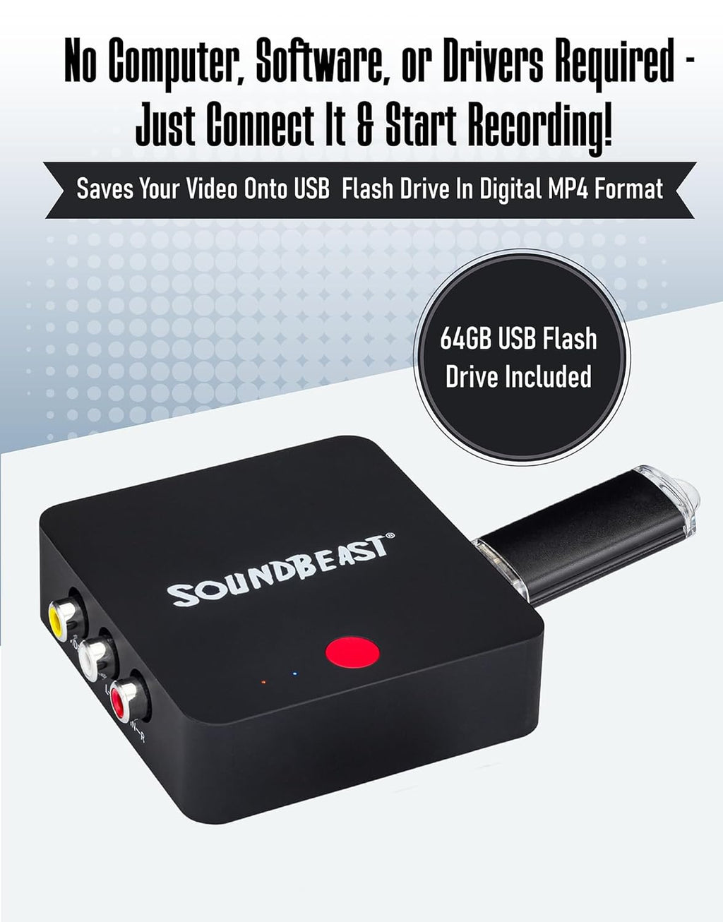 SoundBeast Video to Digital Converter - Record Video & Audio from VCR, VHS Tapes, AV, RCA, Hi8, Camcorder, DVD, Gaming Systems - Saves to USB Flash Drive Requires Working VCR/Camcorder & Tapes