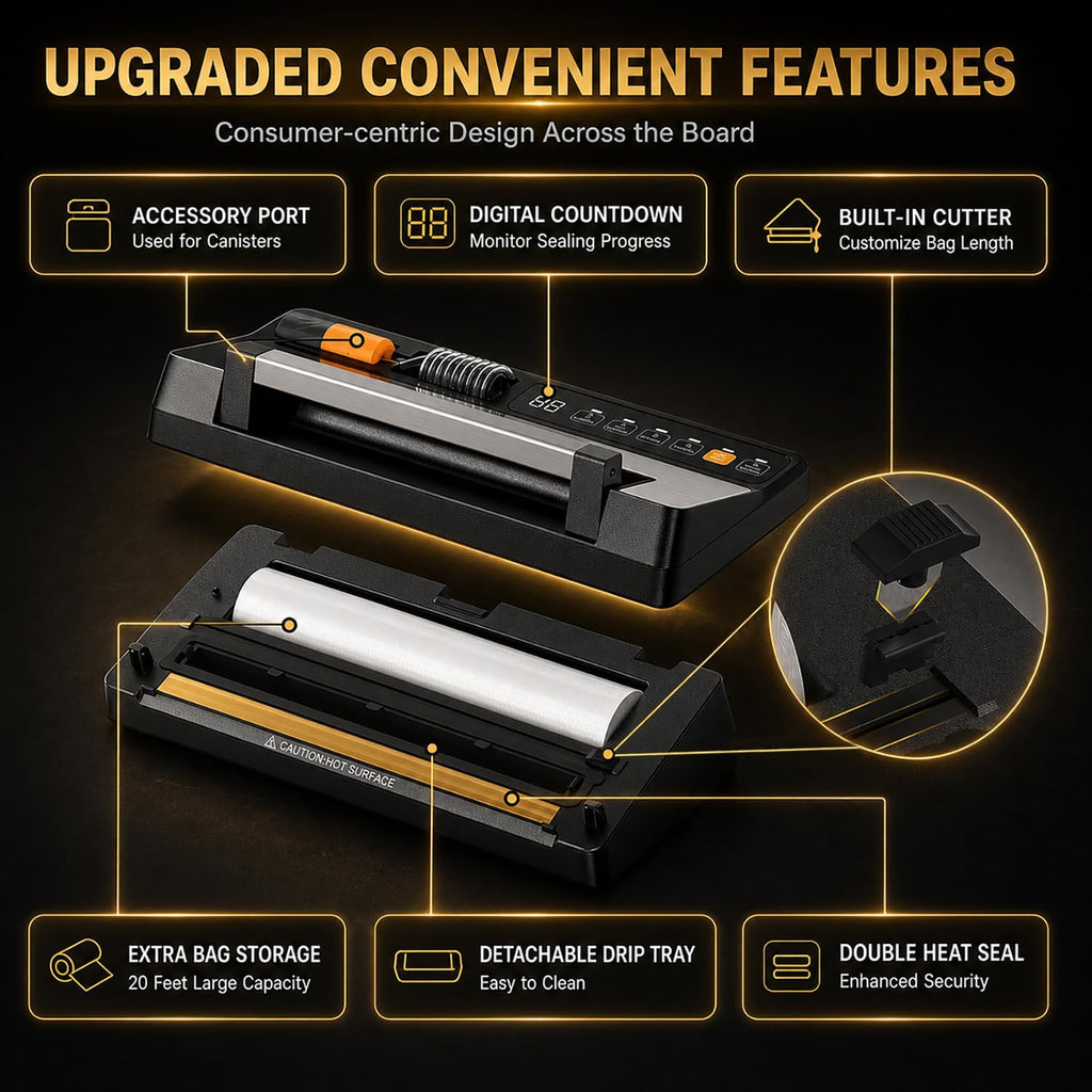 Next-Gen Vacuum Sealer Machine, Food Vacuum Sealer with Powerful Suction Pump, Dual-System for Valve&Textured Bags, Canisters & Marinate, Dual-Heat Seal for Dry&Moist Food, Built-in Cutter&Bag Storage