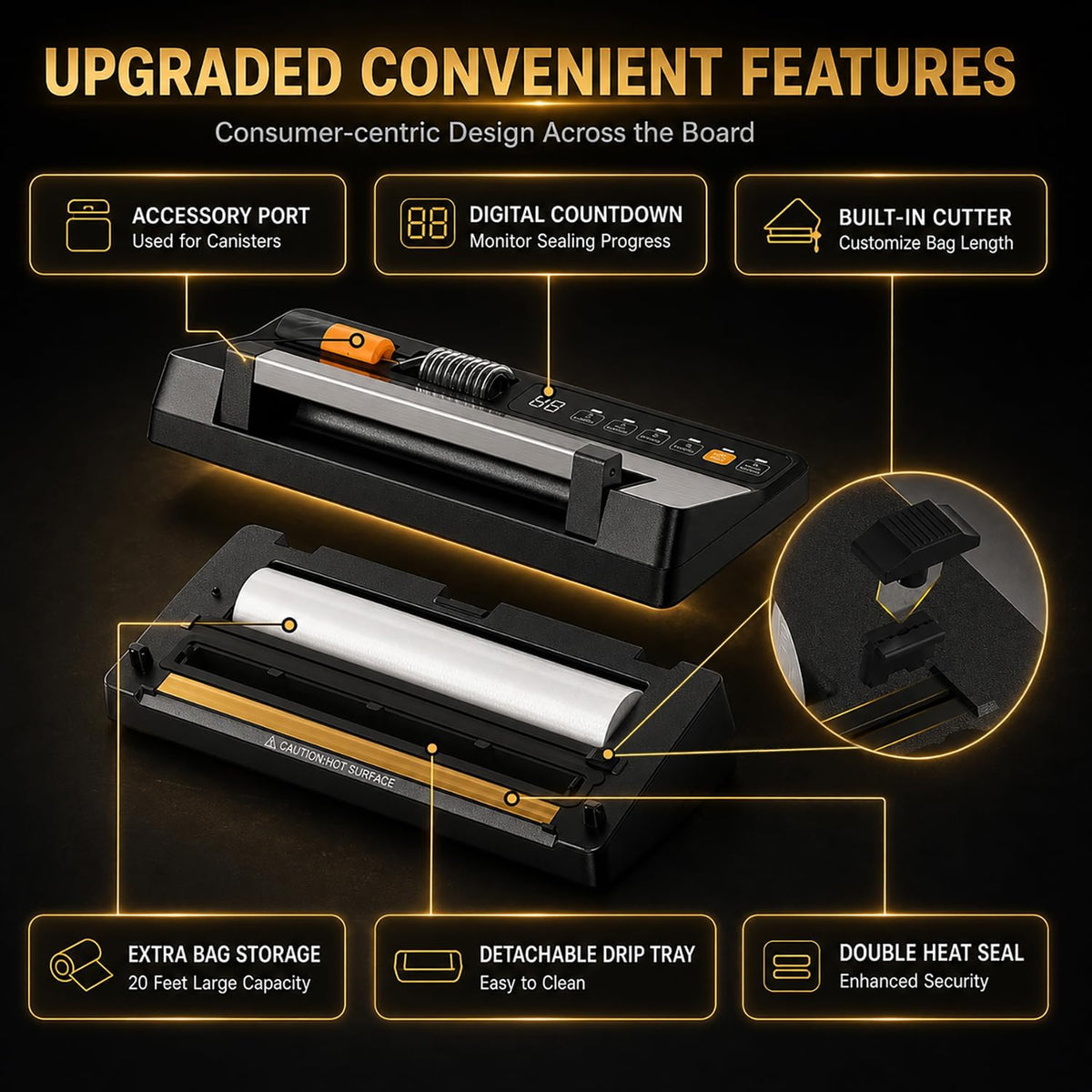 Next-Gen Vacuum Sealer Machine, Food Vacuum Sealer with Powerful Suction Pump, Dual-System for Valve&Textured Bags, Canisters & Marinate, Dual-Heat Seal for Dry&Moist Food, Built-in Cutter&Bag Storage