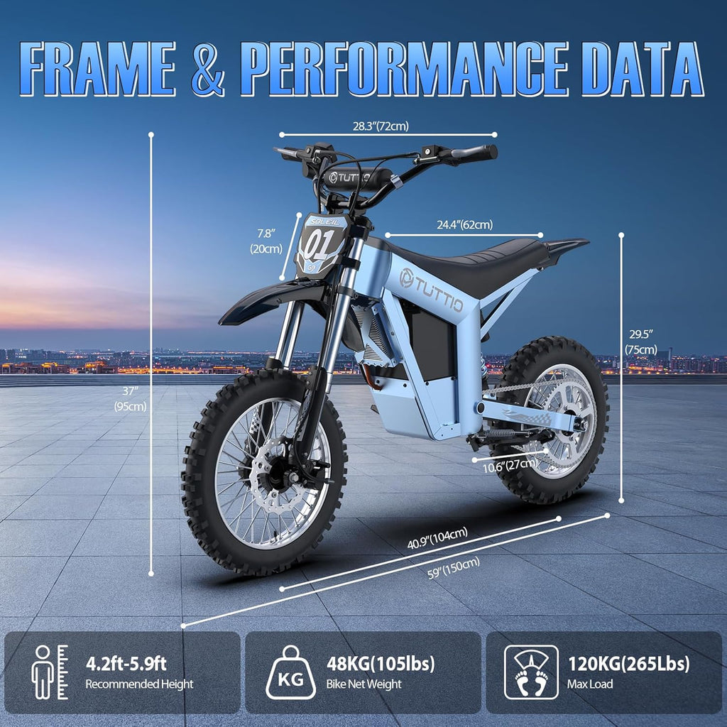Tuttio Electric Dirt Bike Teens Adults 2000W/3000W 220NM 37MPH Electric Bike 48V 21AH Removable Battery with Hydraulic Brakes (21AH Dirt Bike)