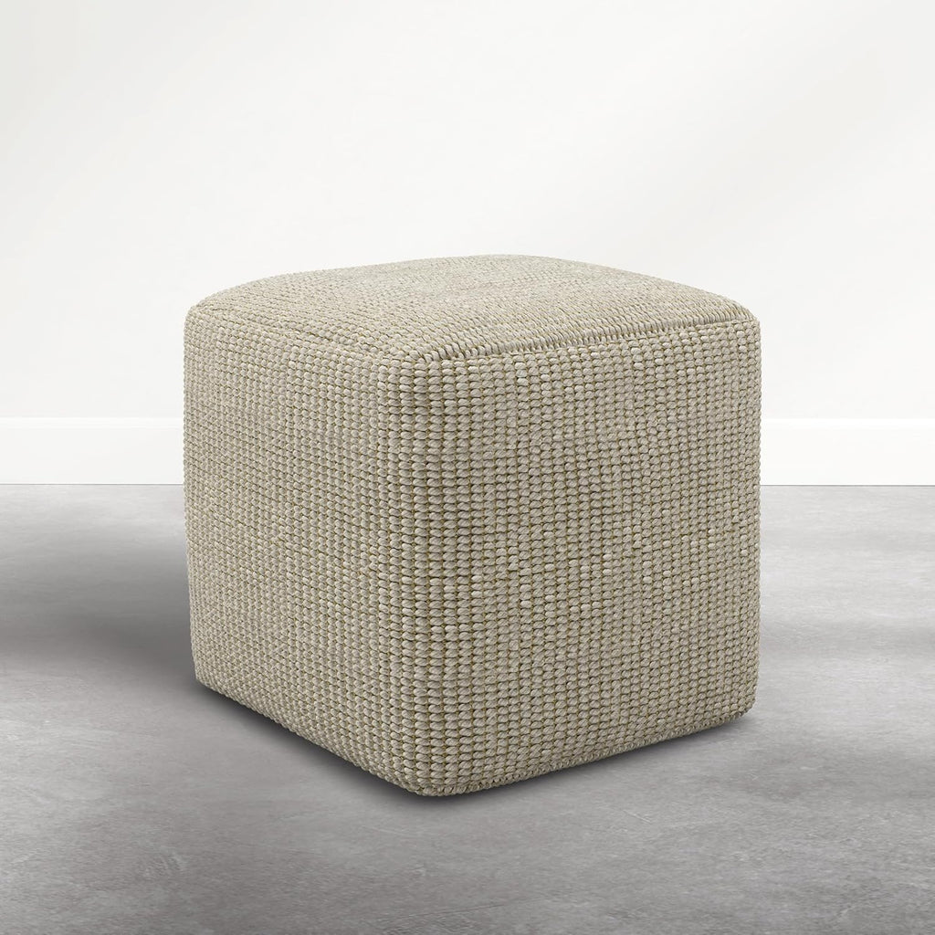 SIMPLIHOME Zelma Square Pouf – 18 inch Wide Upholstered PET Polyester Ottoman in Dune Beige, Boho Indoor/Outdoor Footstool or Extra Seating for Living Room or Patio, Assembled
