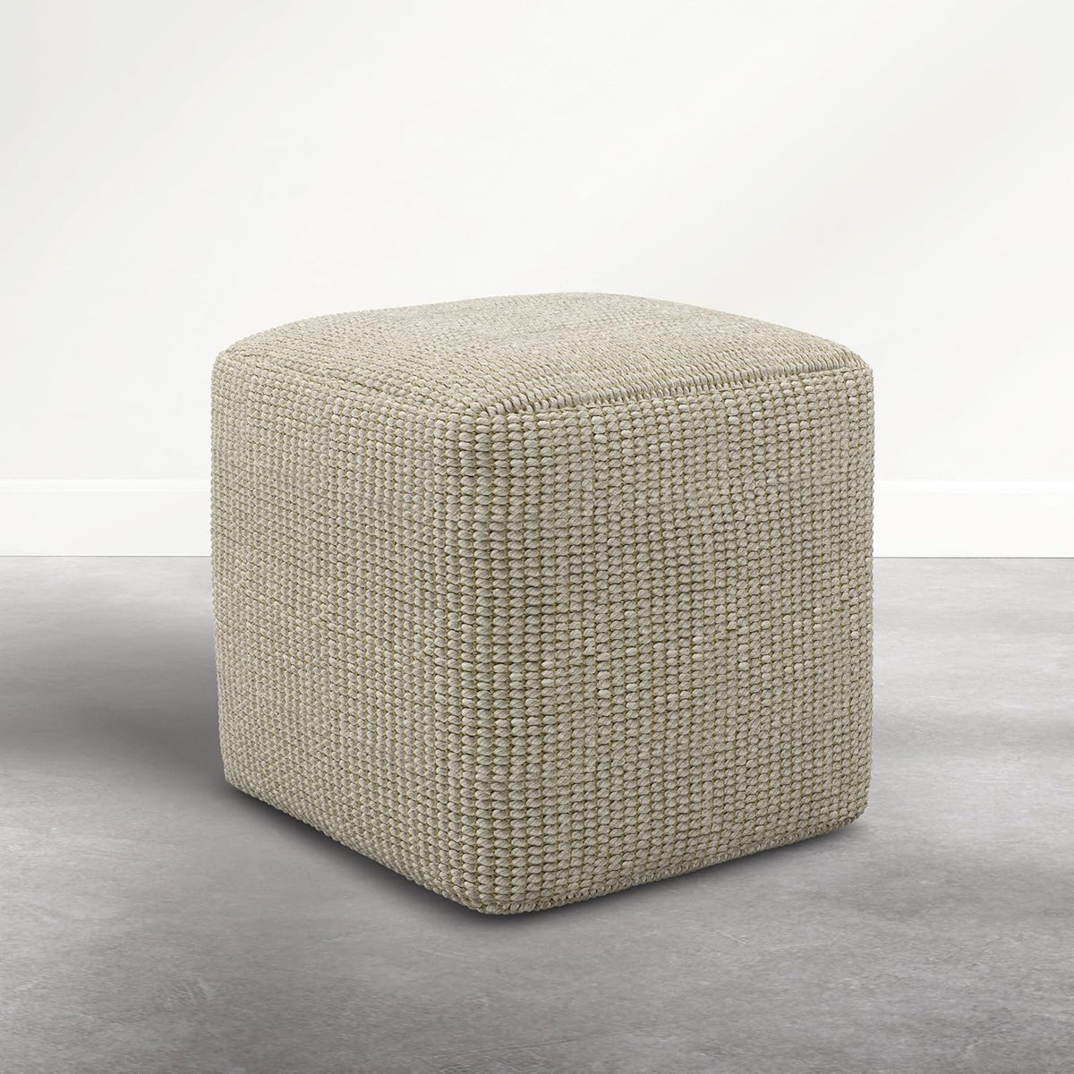 SIMPLIHOME Zelma Square Pouf – 18 inch Wide Upholstered PET Polyester Ottoman in Dune Beige, Boho Indoor/Outdoor Footstool or Extra Seating for Living Room or Patio, Assembled