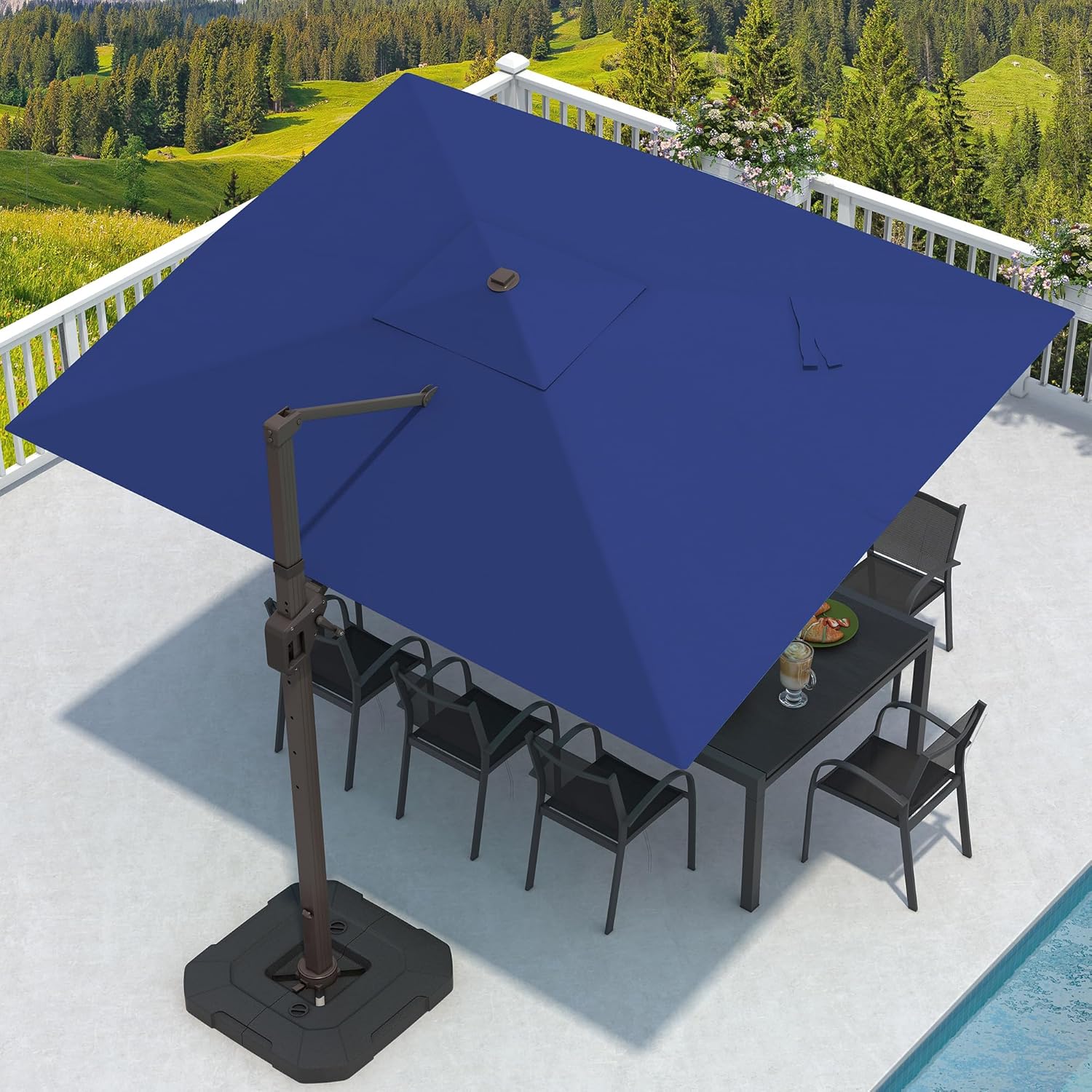 9' X 12' Cantilever Patio Umbrella with Base Included Rectangular Outdoor Large Offset Umbrellas with 7 Tilts Adjustable 360°Rotation for Deck Pool Garden Backyard, Navy