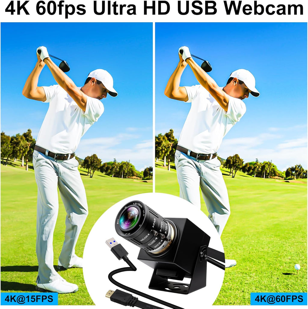 4K 60fps High Speed Camera USB3.0 & HDMI Dual Simultaneous Output 3X Manual CS-Mount Varifocal Lens with 2X Digital Zoom H.264 Security Camera for Computers TVs Projectors Video Conferences