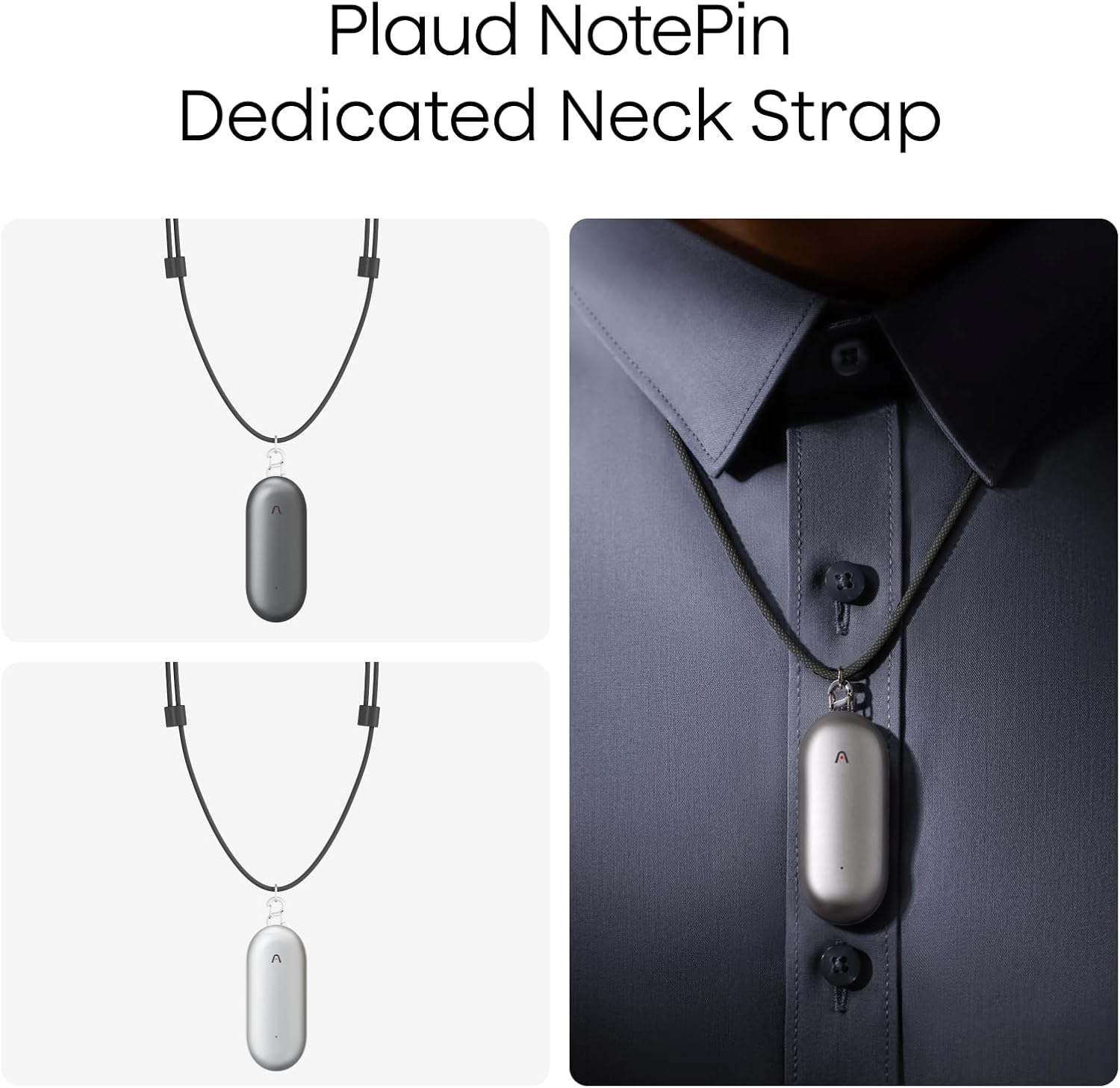 Plaud NotePin AI Voice Recorder, Voice Recorder with Adjustable Wearable Strap & Neck Strap Lanyard, Transcribe & Summarize with AI Technology, 64GB Memory