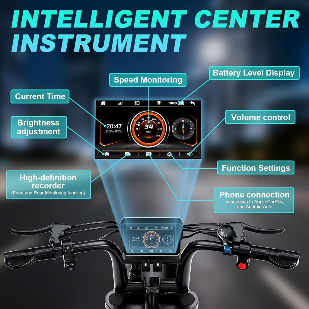 Electric Bike for Adults, 1500W Peak Motor Fat Tire Ebike 34 MPH 60 Miles Range with Apple CarPlay & Android Auto, 20" x 4.0" Full Suspension 7-Speed Electric Dirt Bike