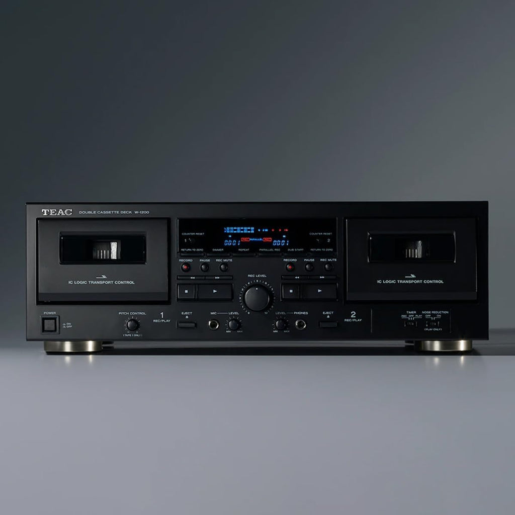 TEAC W-1200B Dual Cassette Deck with Recorder with USB Pitch Control Karaoke-Mic-in and Remote