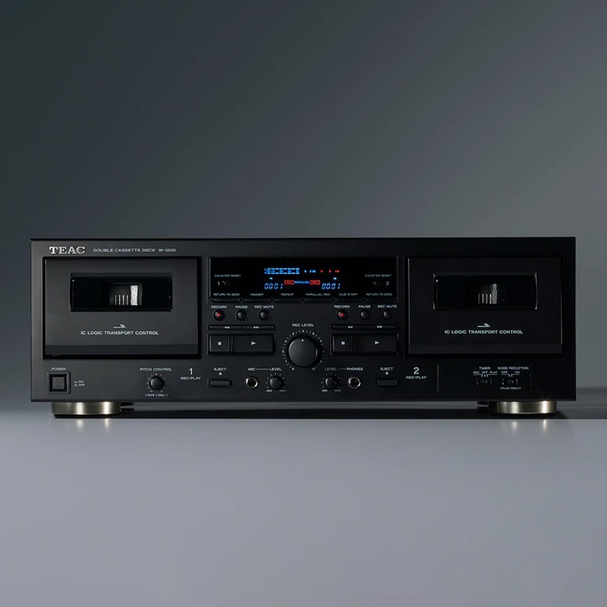 TEAC W-1200B Dual Cassette Deck with Recorder with USB Pitch Control Karaoke-Mic-in and Remote