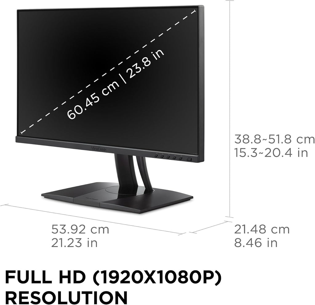 ViewSonic VP2456A 24" 1080p IPS Monitor - Advanced Ergonomics, ColorPro 100% sRGB Rec 709, Pantone Validated, 14-bit 3D LUT, 120Hz, USB, HDMI, DisplayPort, 90W USB C (Renewed)