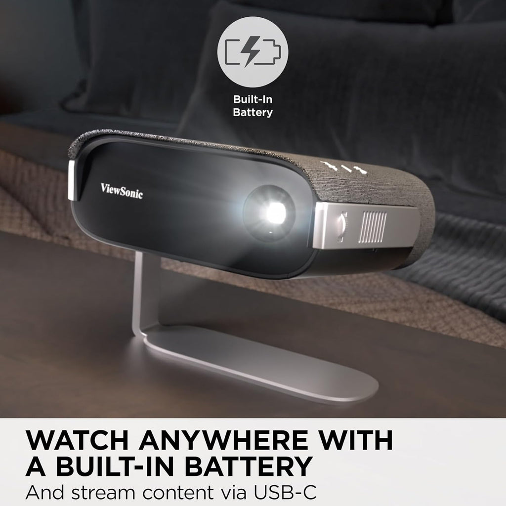 ViewSonic M1X Portable LED Projector, 360-Degree Projection and Smart Stand for Easy Setup, Harman Kardon Audio, Built-In Battery, H/V Keystone, 4-Corner Adjustment, Bluetooth, Wi-Fi, USB-C, and HDMI