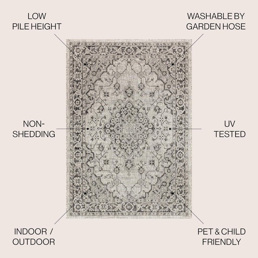 JONATHAN Y Boho Medallion Indoor Outdoor Area Rug 8X10 Gray/Black, Rozetta Textured Weave for Backyard, Patio, Porch, Easy-Cleaning, High Traffic, Pet-Friendly, Non-Shedding (SMB102D-8)