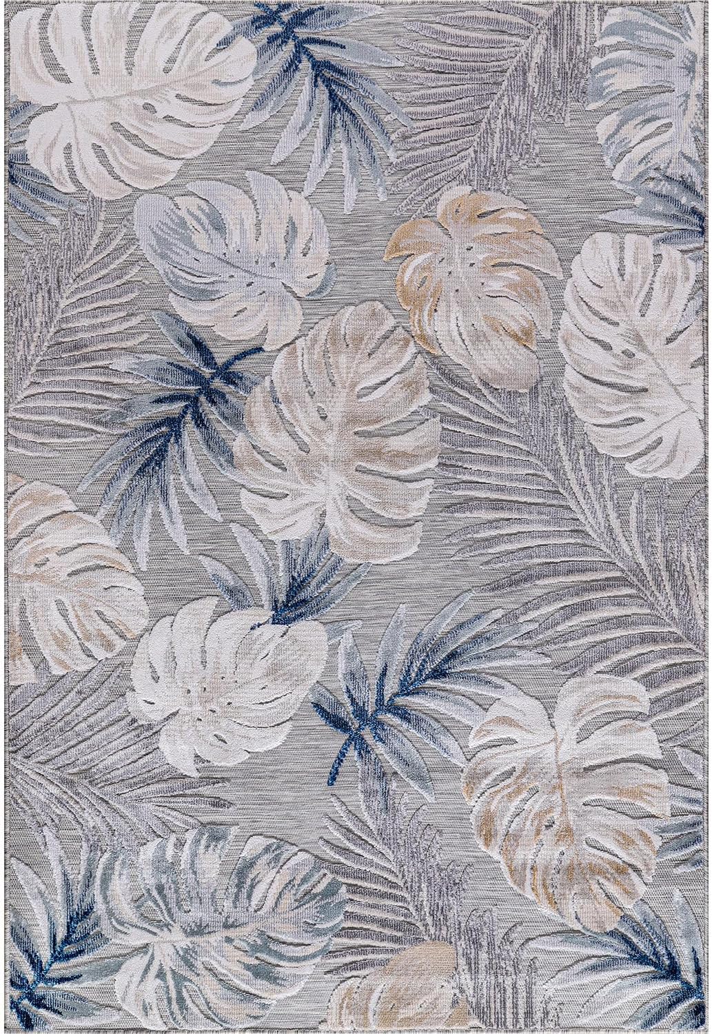 CAMILSON Indoor Outdoor Rug, Blue 7'10”x10' Leaf Tropical Botanical Area Rugs for Indoor and Outdoor patios, Easy-Cleaning Non-Shedding Living Room, Garden and Kitchen Washable Outside Carpet (8x10)