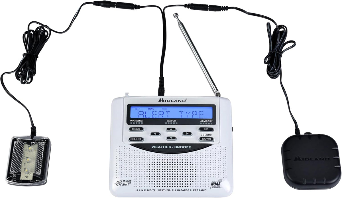 Midland - NOAA Emergency Radio Bundle with Strobe Light and Pillow Shaker