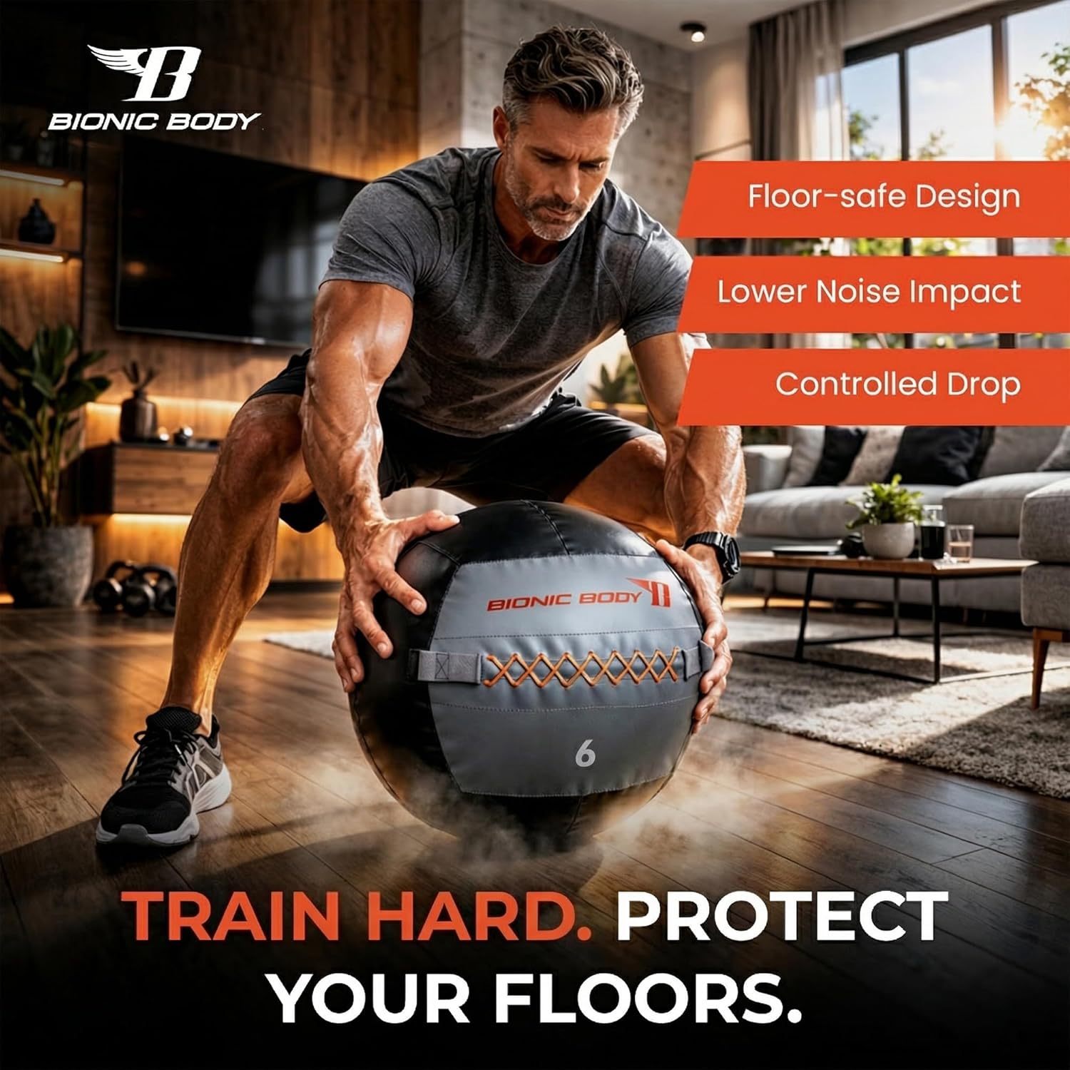 Bionic Body Soft Medicine Ball Weighted Slam Wall Ball for Cardio Workout and Core Training – Ideal for Squat, Lunge, and Partner Toss