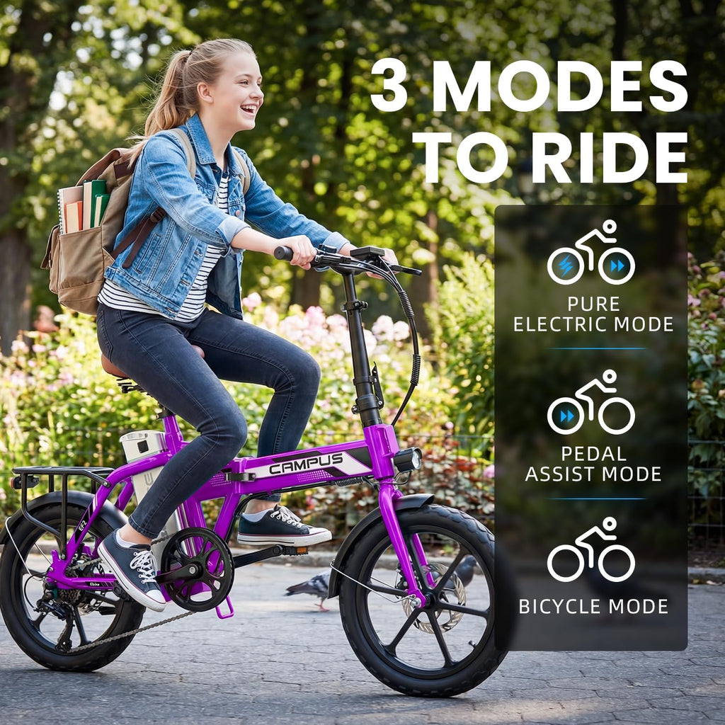 Campus 2.0 Electric Bike | Super Light Teen and Adult Folding Bikes - Weighs Only 49lbs | 40 Mile Range | 20MPH Top Speed - Class 1 and 2 Ebike | 7-Speed All Terrain Ebike UL 2849 Certified